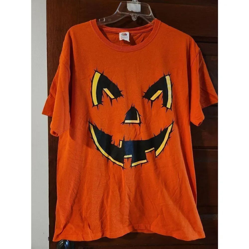 The Fruit of the Loom LARGE Halloween Mens Halloween Orange Jack-O-Lantern Pumpk